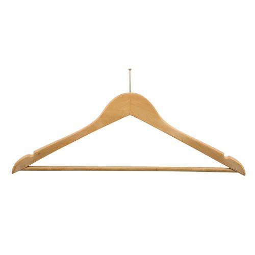 Men's Hanger, Flat Ball Top with Dowel Bar, Natural with Nickel Hook